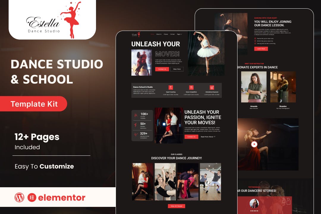 Estella - Dance School & Studio Elementor Template Kit template kit cover image