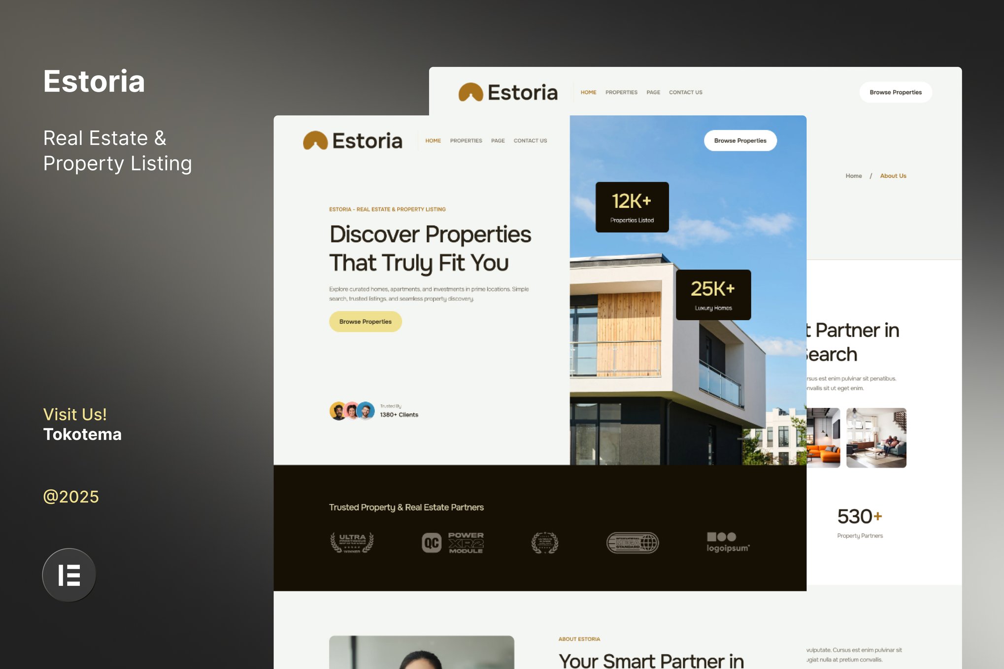 Estoria - Real Estate & Property Listing Website Elementor Template Kit template kit cover image