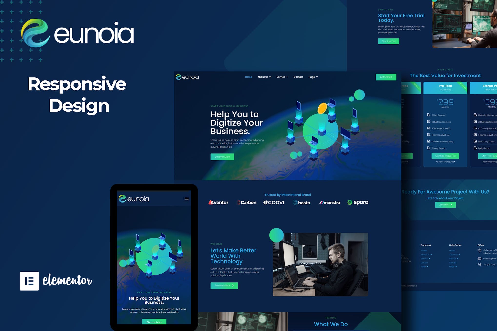 Eunoia - Tech Company Digital Service Elementor Template Kit template kit cover image