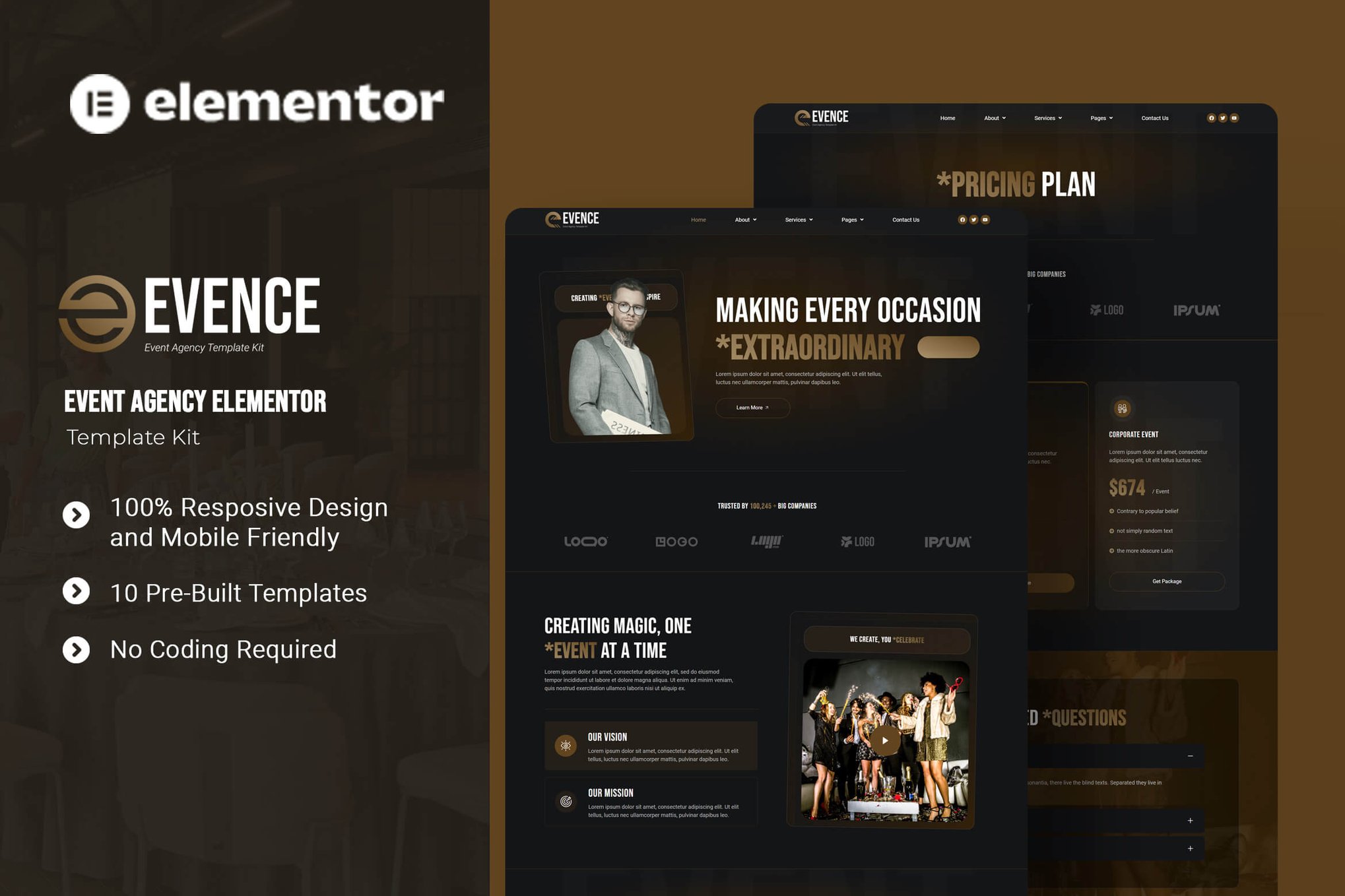 Evence - Event Agency Elementor Template Kit template kit cover image