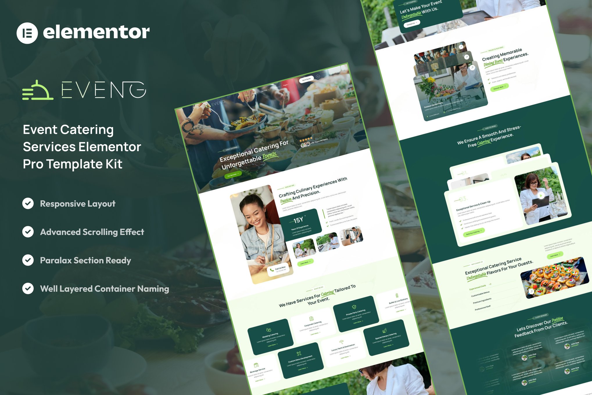 Eveng - Event Catering Services Elementor Pro Template Kit template kit cover image