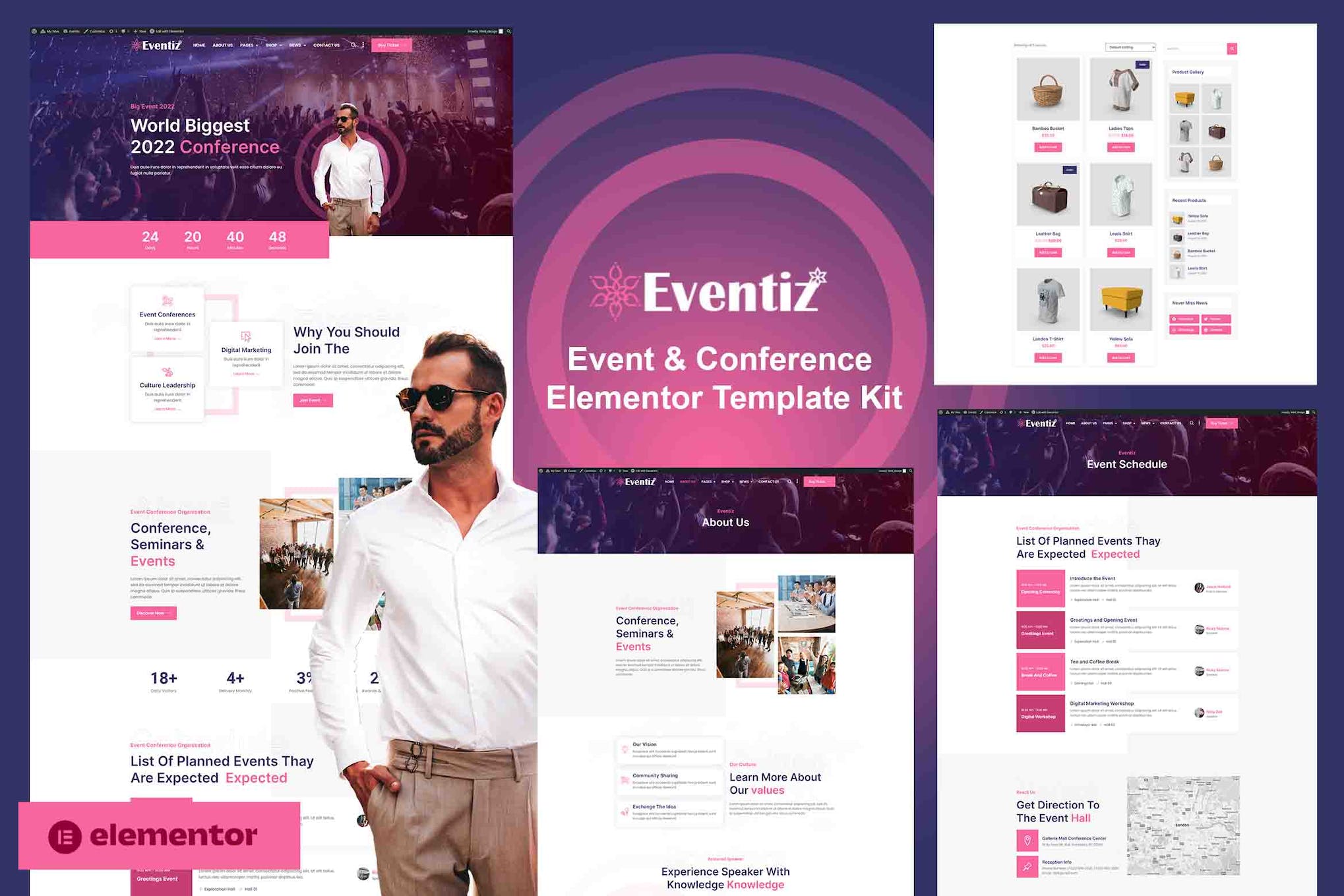 Eventiz - Event & Conference Elementor Pro Template Kit template kit cover image