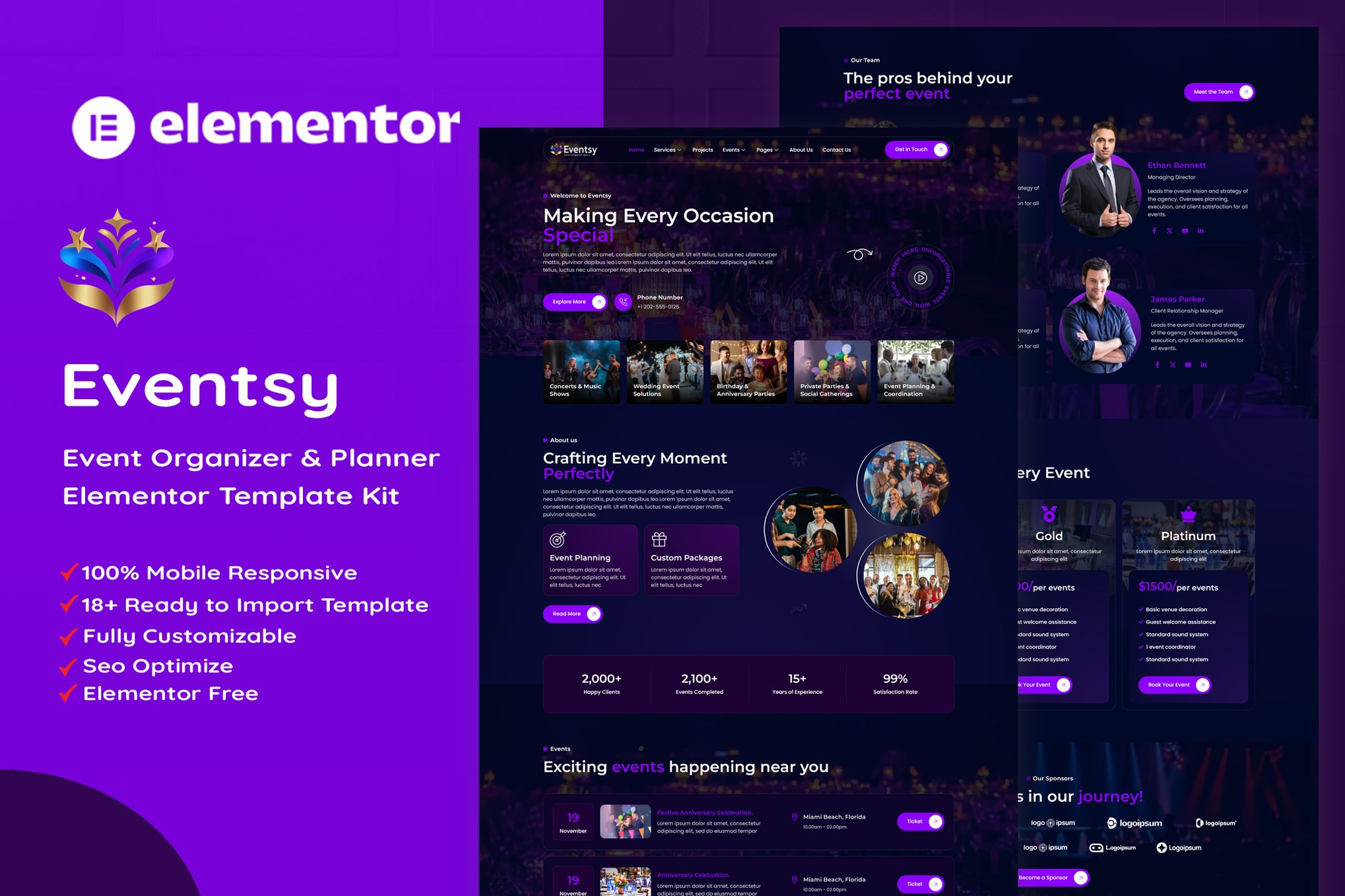 Eventsy - Event Organizer & Planner Elementor Template Kit template kit cover image