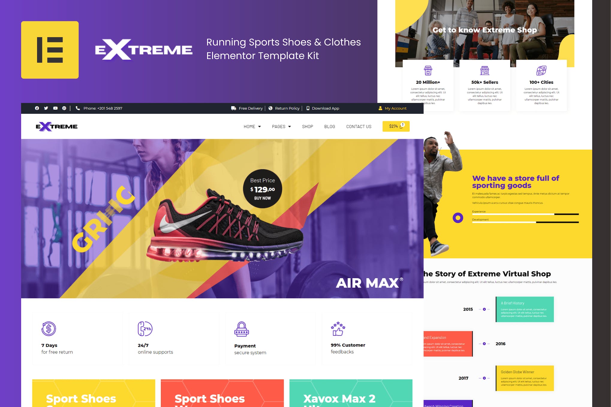 Extreme - Running Sports Shoes & Clothes Elementor Template Kit template kit cover image