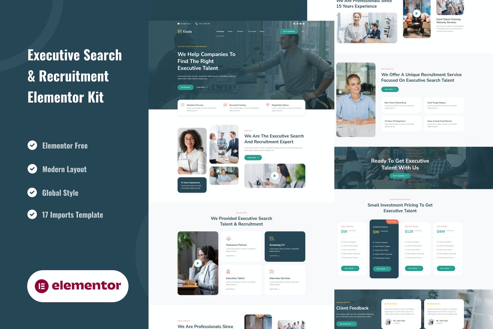 Exuta - Executive Search & Recruitment Service Elementor Template Kit template kit cover image
