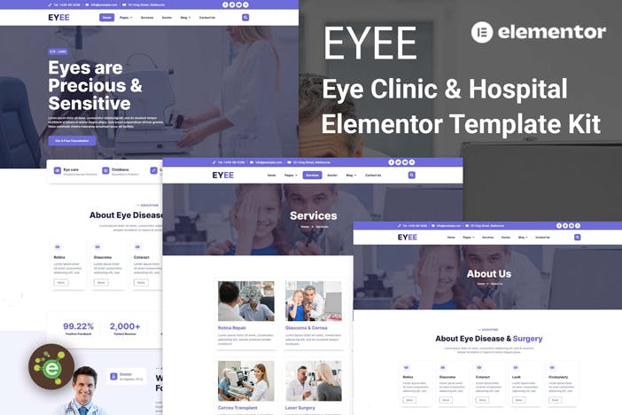 Eyee - Eye Clinic & Vision Care Elementor Template Kit template kit cover image
