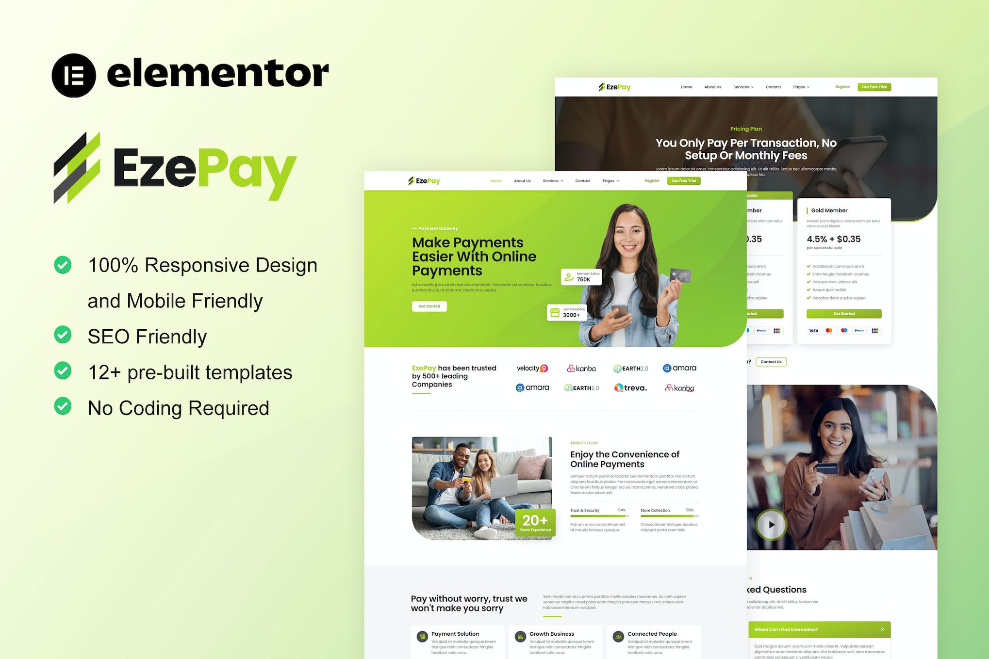 EzePay - Online Payment Gateway Elementor Pro Template Kit template kit cover image