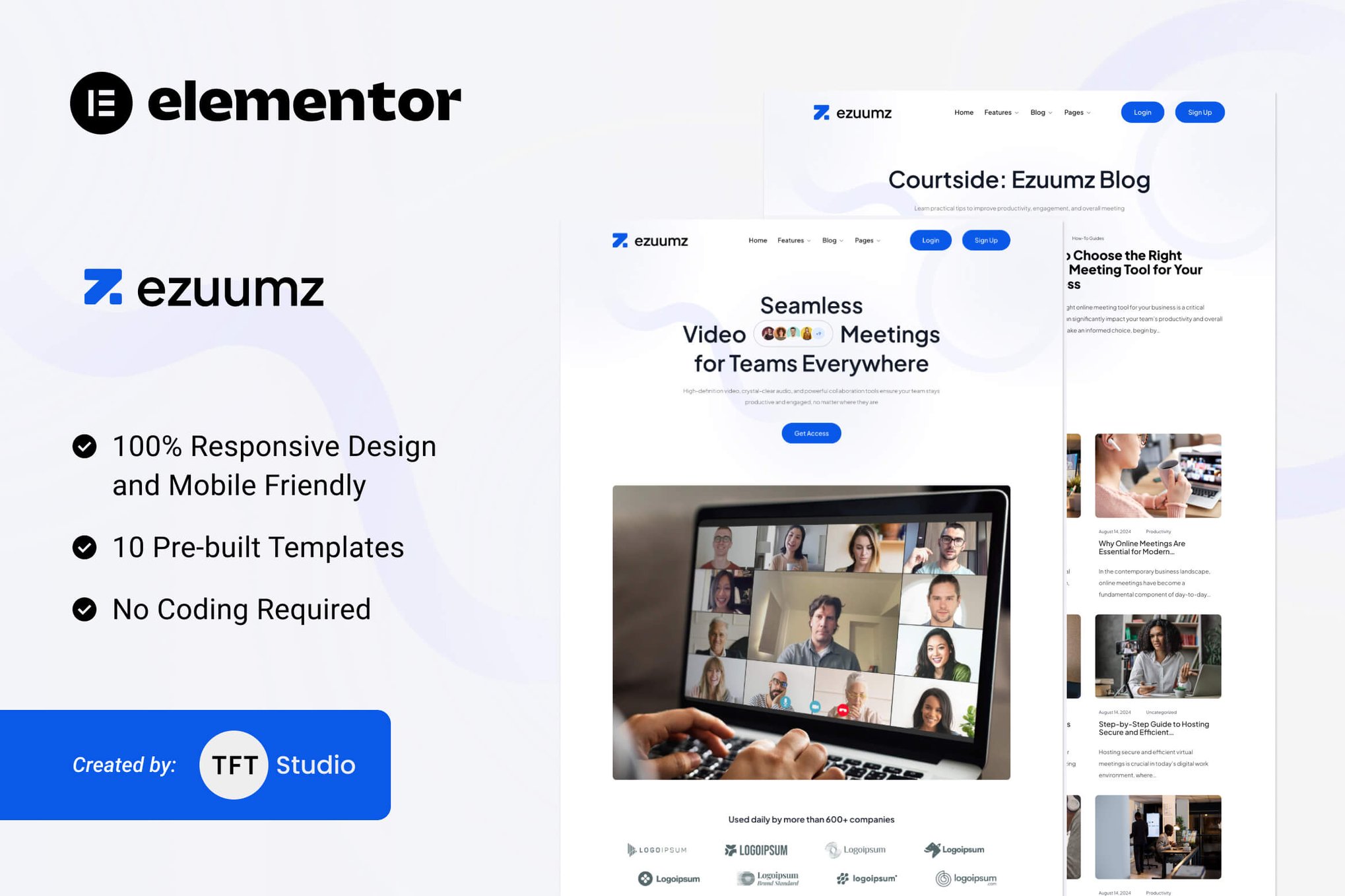 Ezuumz - Video Conferencing & Webinar App Elementor Template Kit template kit cover image