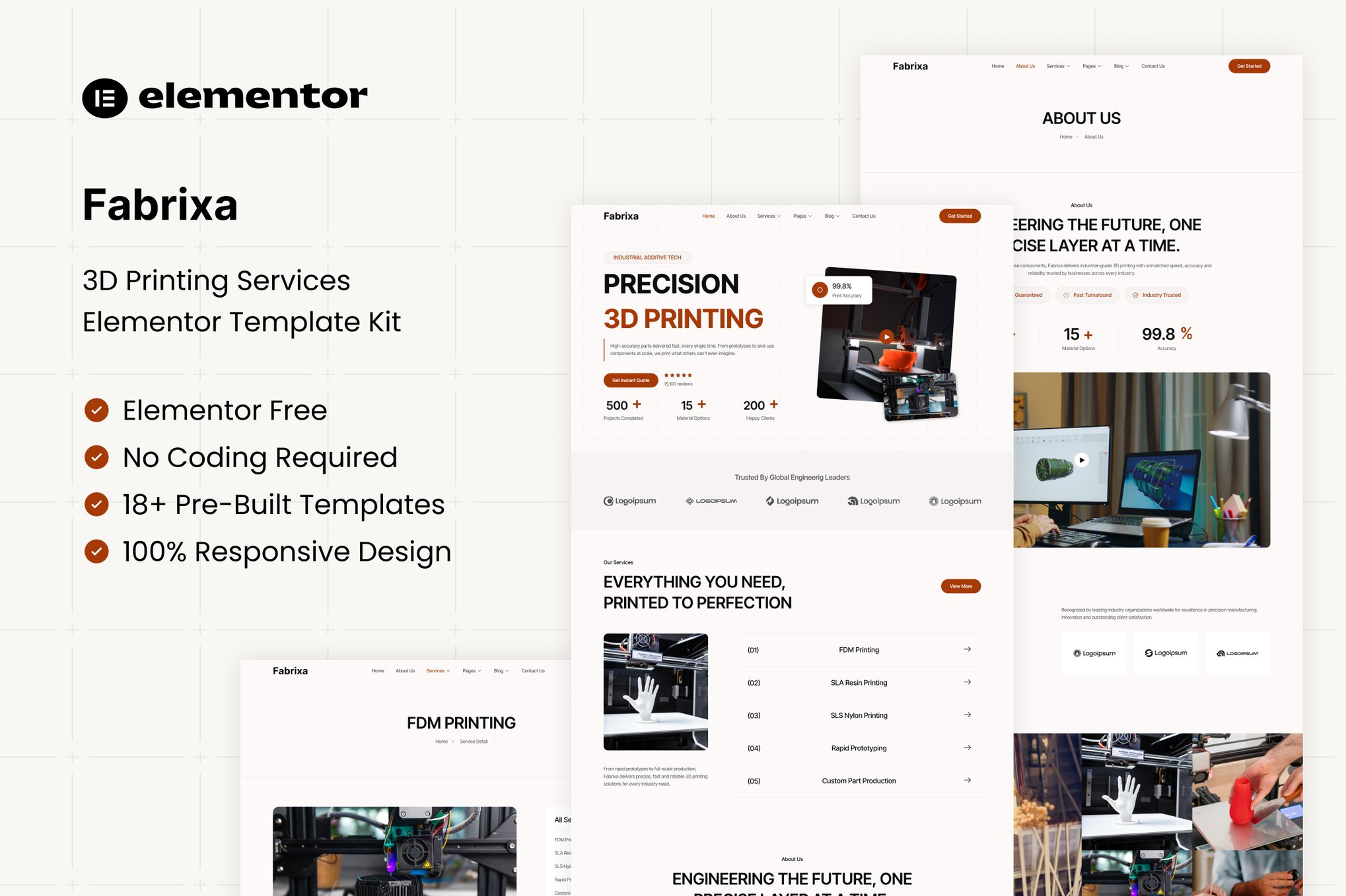 Fabrixa - 3D Printing Services Elementor Template Kit template kit cover image