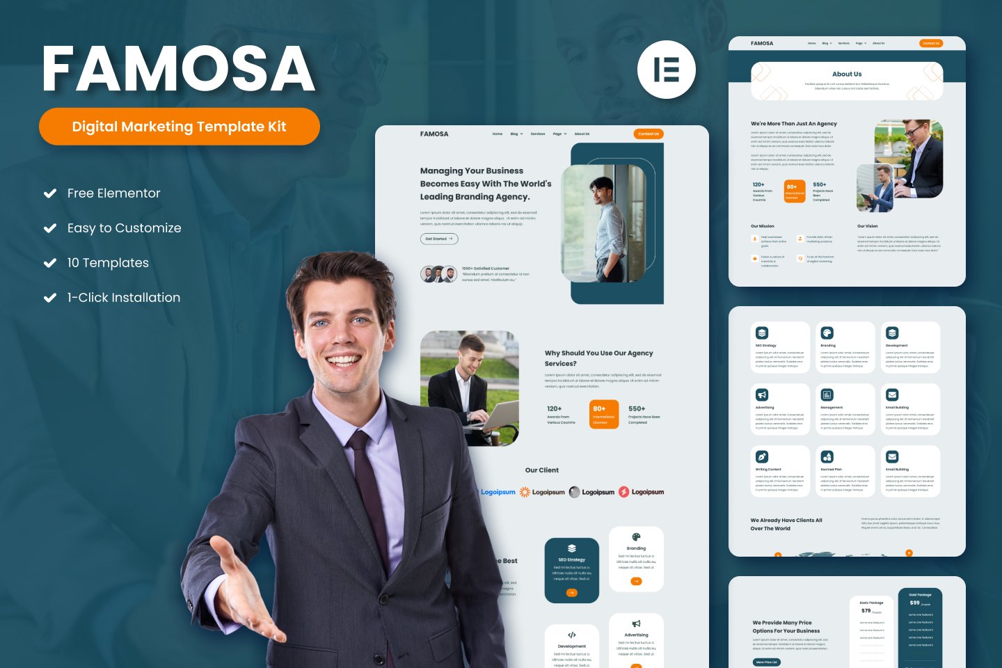 Famosa - Digital Marketing Agency Elementor Template Kit template kit cover image