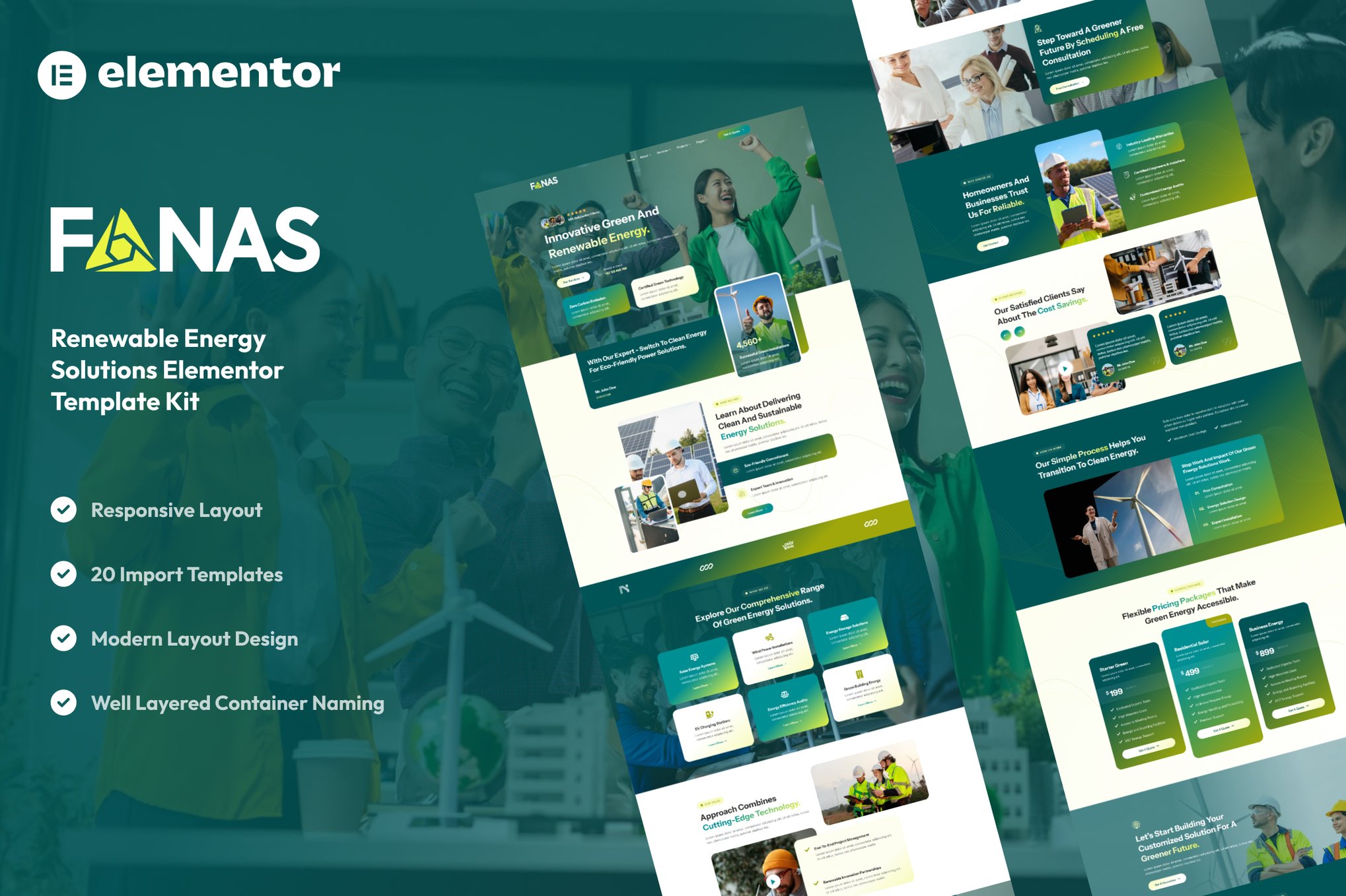 Fanas - Solar & Green Renewable Energy Solutions Elementor Template Kit template kit cover image