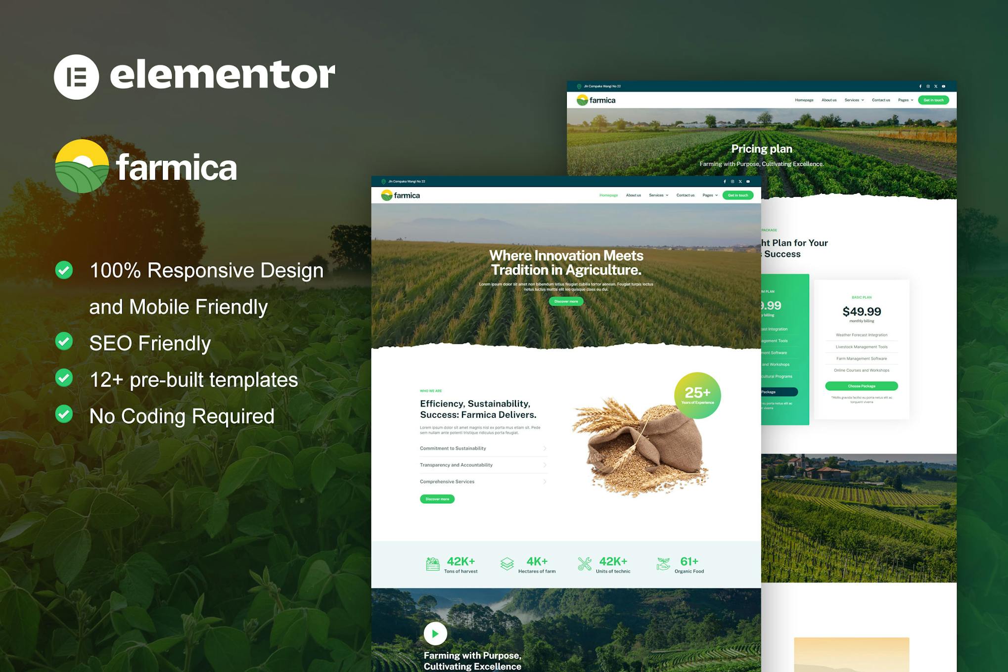 Farmica - Agriculture & Organic Farming Elementor Pro Template Kit template kit cover image