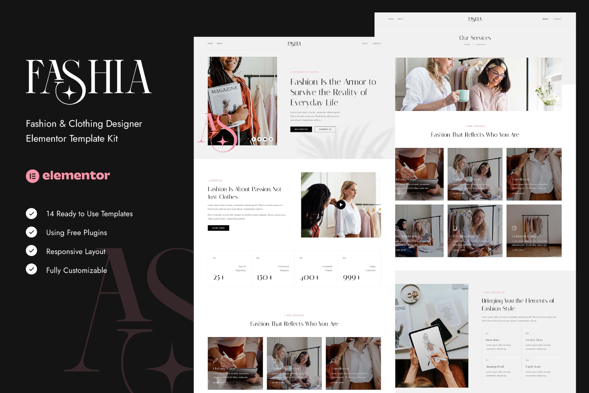 Fashia - Fashion & Clothing Designer Elementor Template Kit template kit cover image