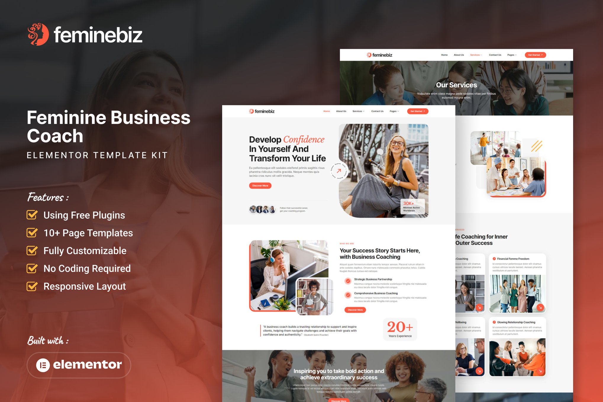 Feminebiz - FeminineBusinessCoach Elementor Template Kit template kit cover image