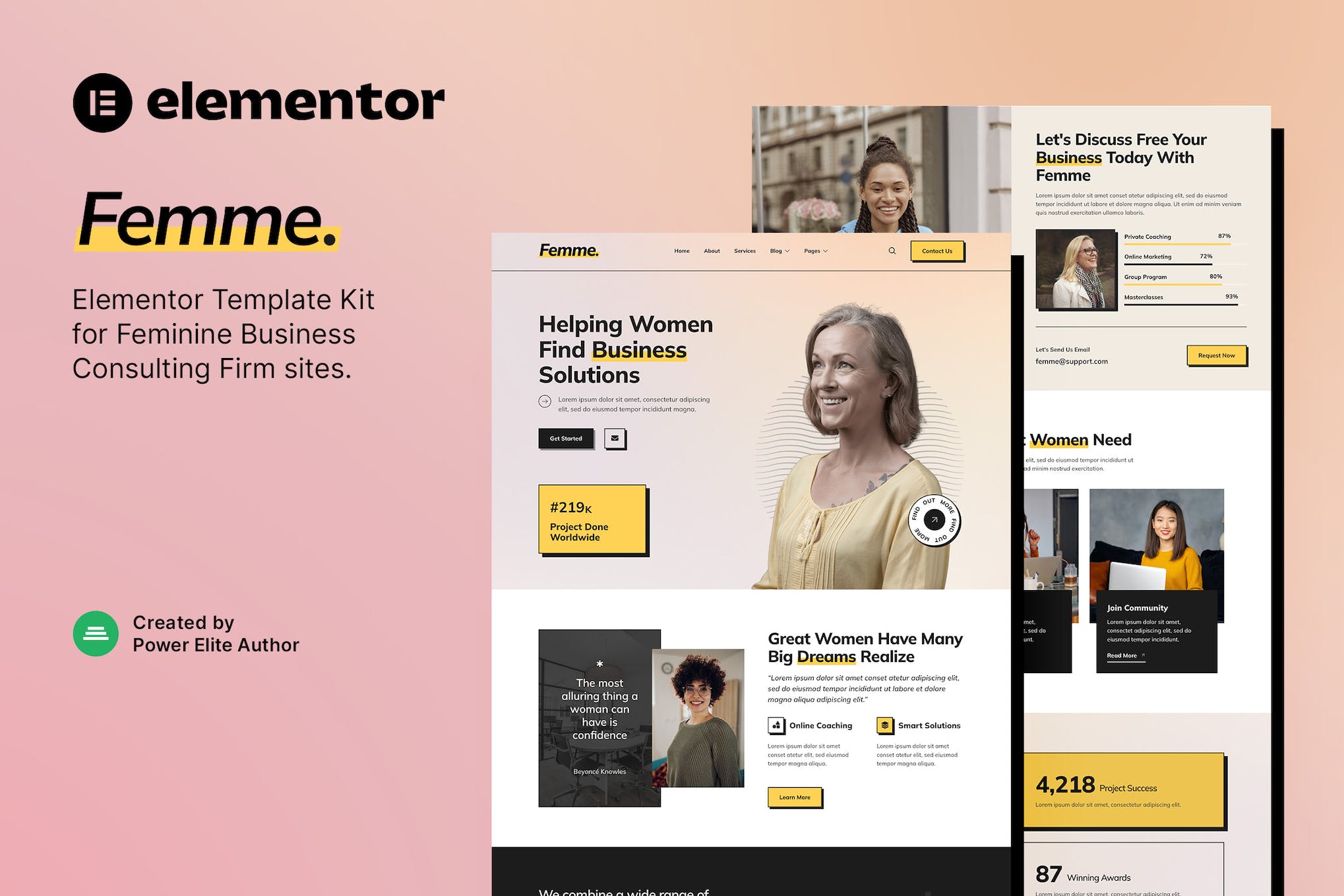 Femme – Feminine Business Consulting Elementor Template Kit template kit cover image