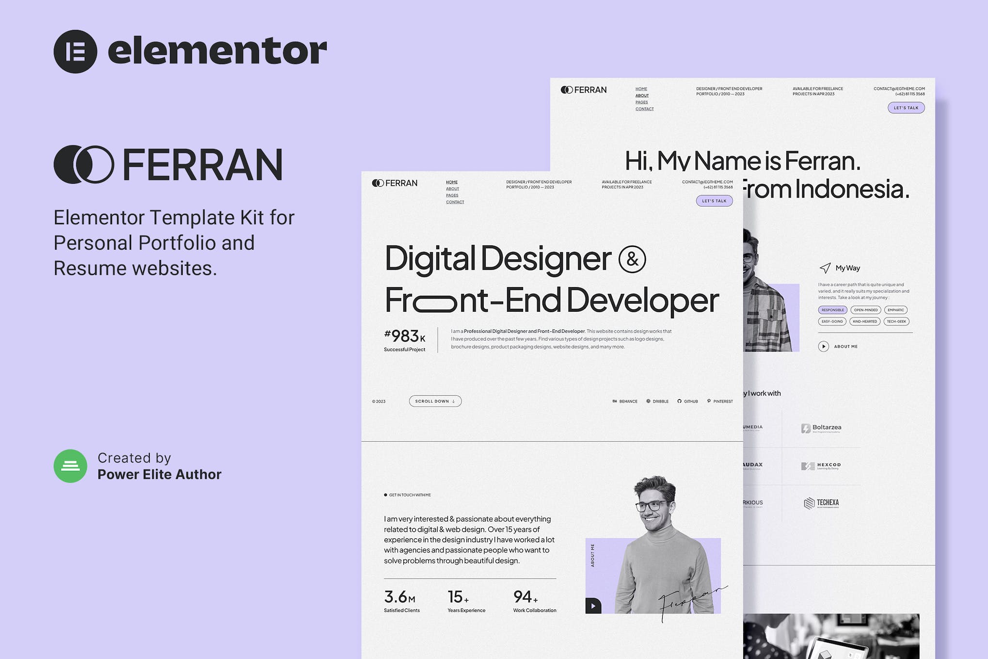 Ferran – Personal Portfolio & Resume Elementor Template Kit template kit cover image