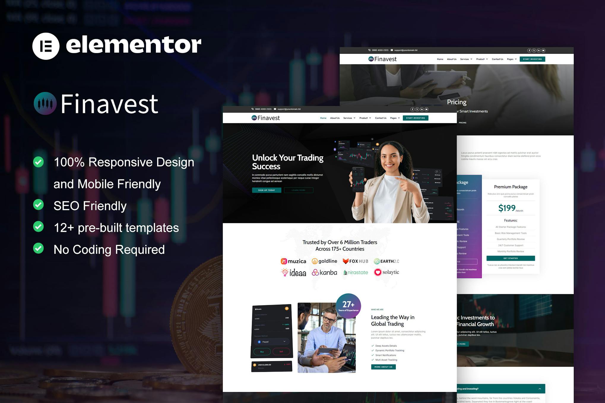 Finavest - Trading & Investment Elementor Pro Template Kit template kit cover image