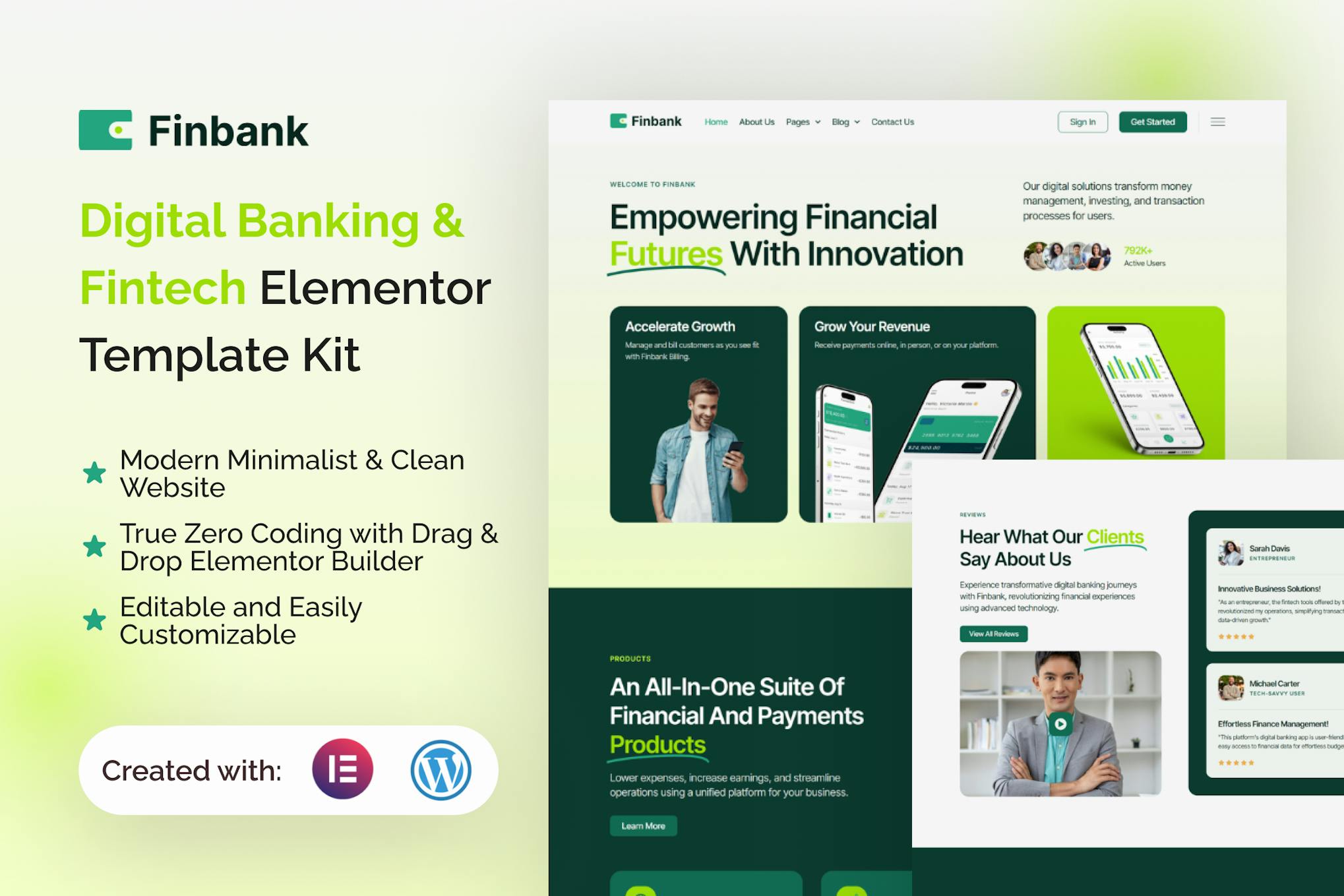Finbank - Digital Banking & Fintech Elementor Template Kit template kit cover image