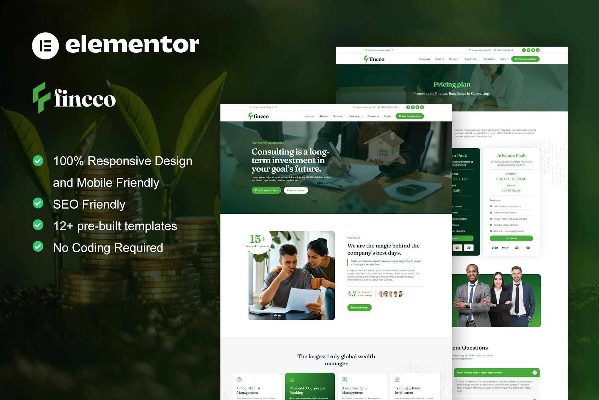 Fincco - Finance & Investment Company Elementor Pro Template Kit template kit cover image
