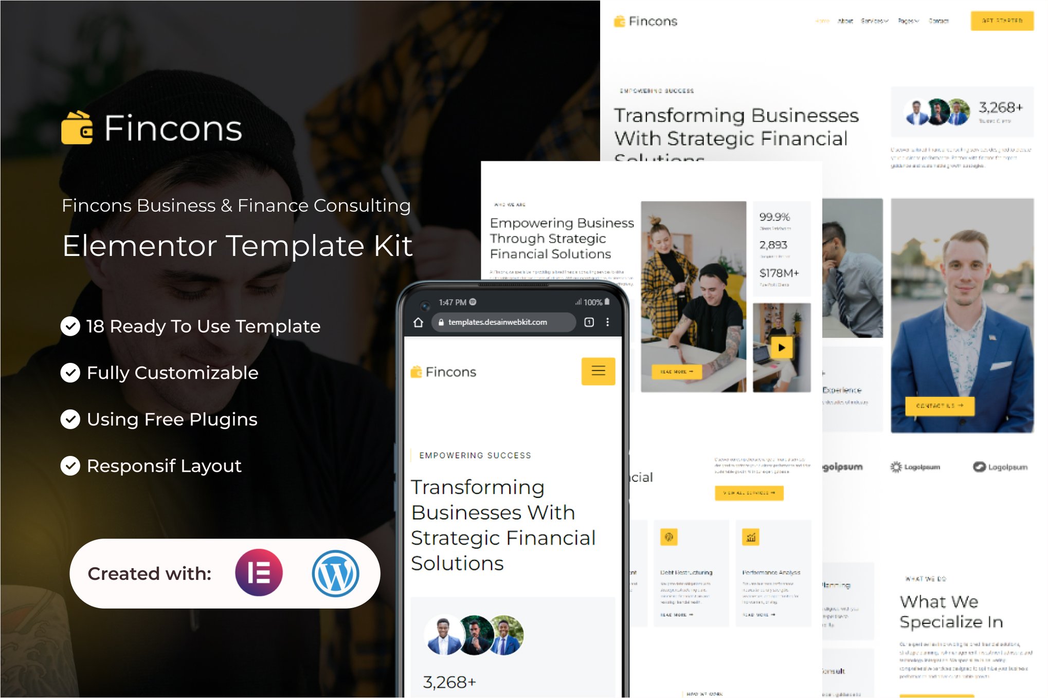 Fincons - Business & Finance Consulting Elementor Template Kit template kit cover image