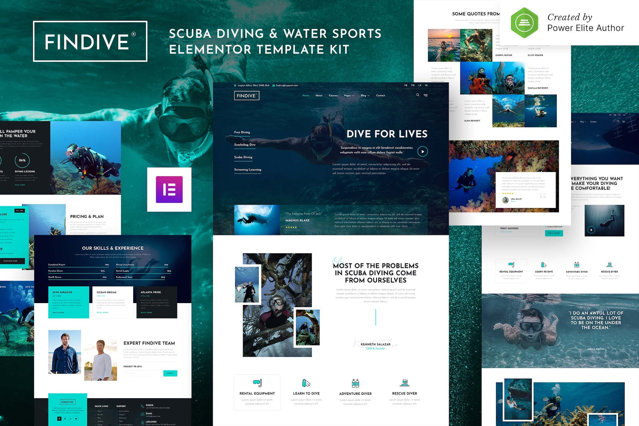 Findive – Scuba Diving & Water Sports Elementor Template Kit template kit cover image