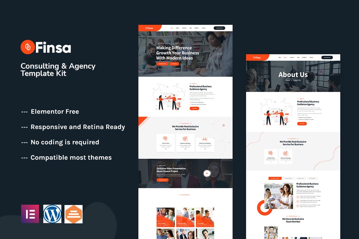 Finsa - Consulting & Agency Elementor Template Kit template kit cover image