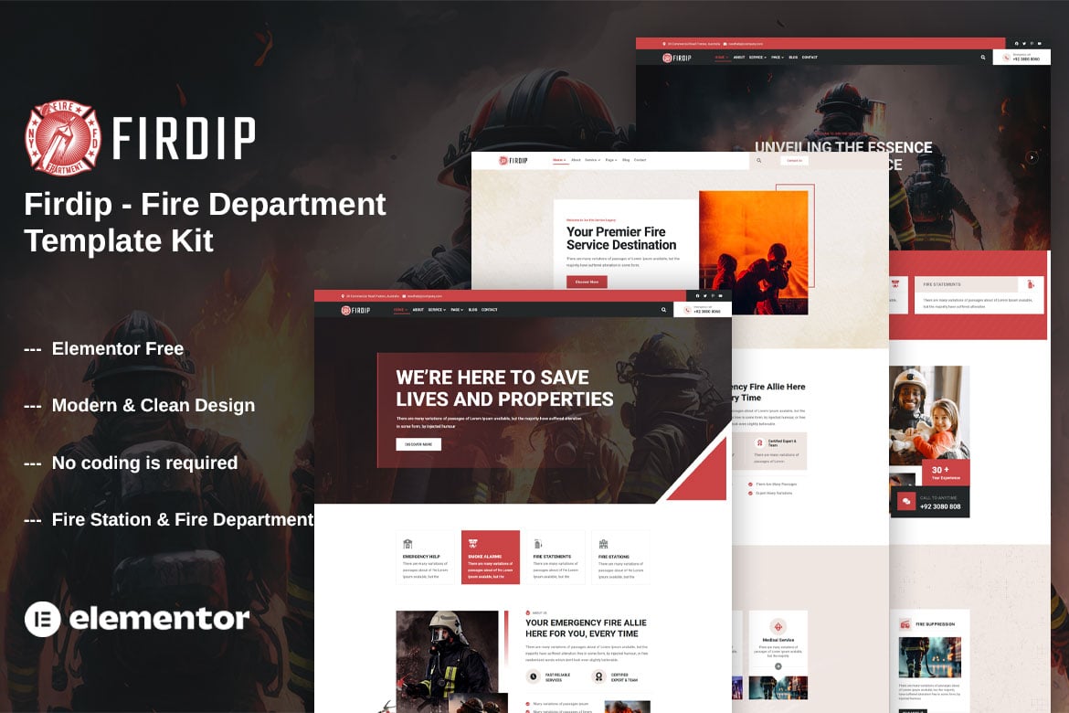 Firdip - Fire Department Elementor Template Kit template kit cover image