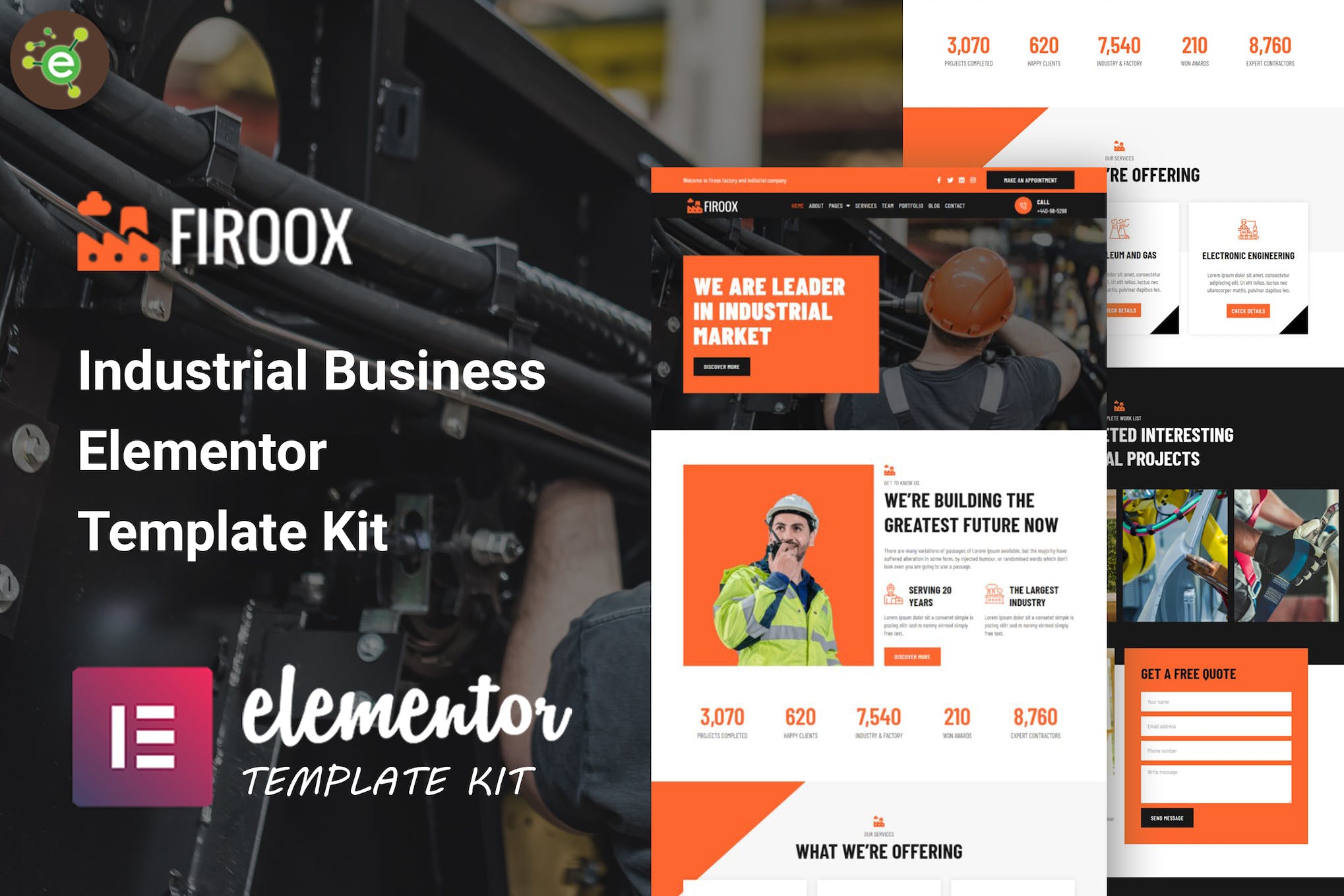 Firoox - Industrial Business Elementor Template Kit template kit cover image