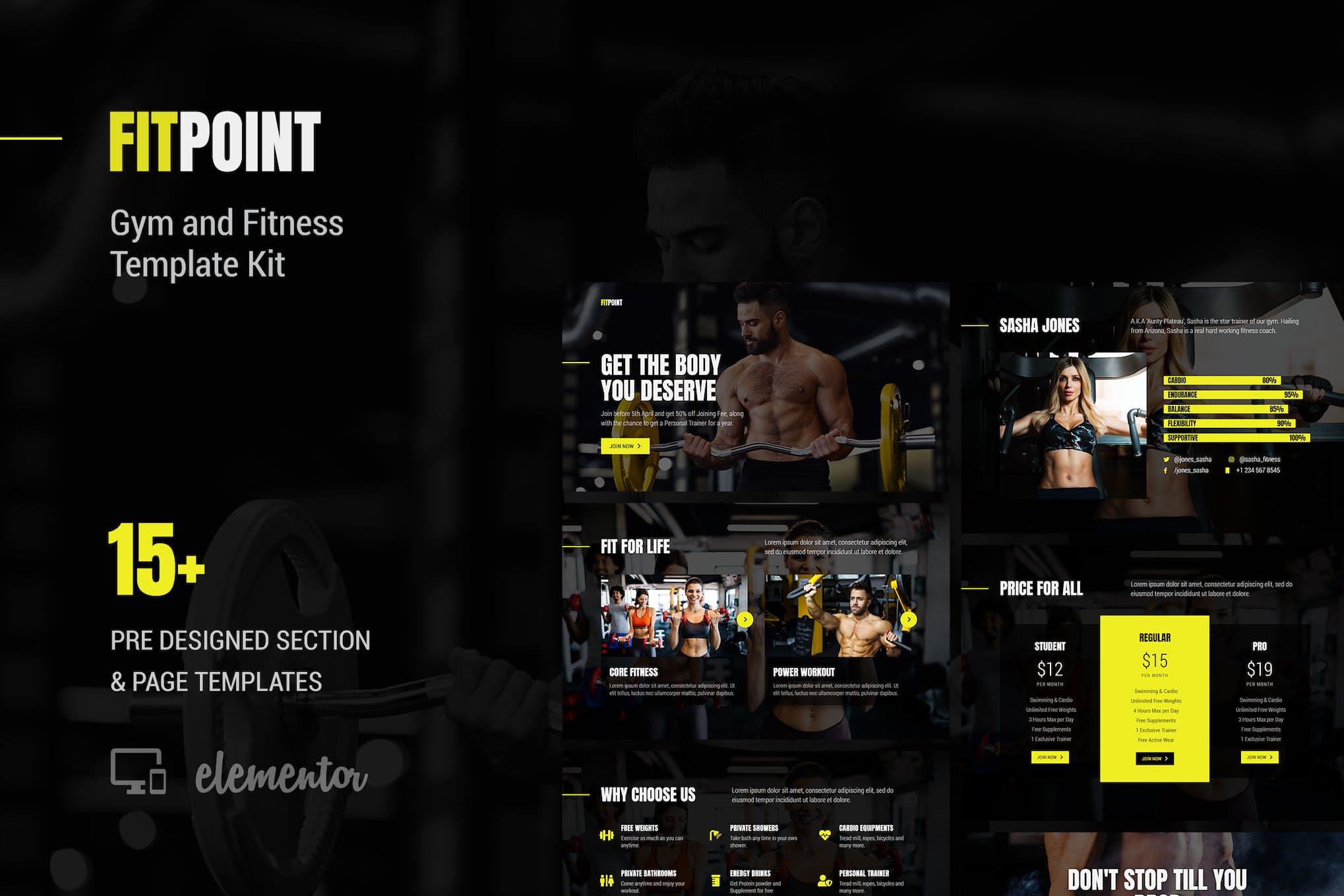 Fit Point - Gym & Fitness Elementor Template Kit template kit cover image