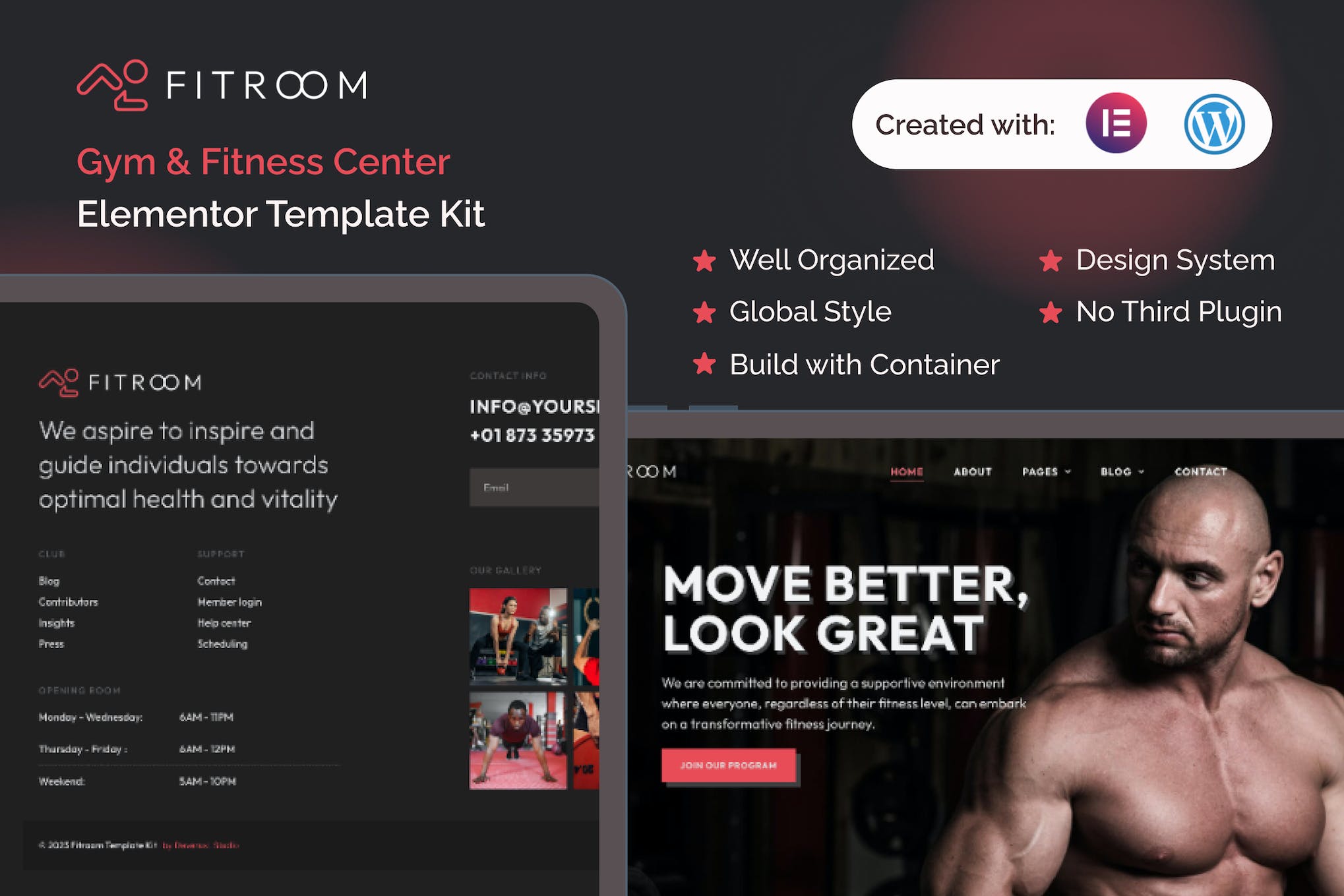Fitroom - Gym & Fitness Center Elementor Template Kit template kit cover image