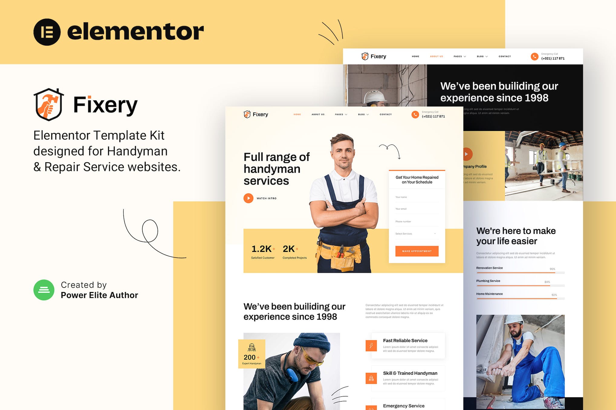 Fixery – Handyman & Repair Services Elementor Template Kit template kit cover image