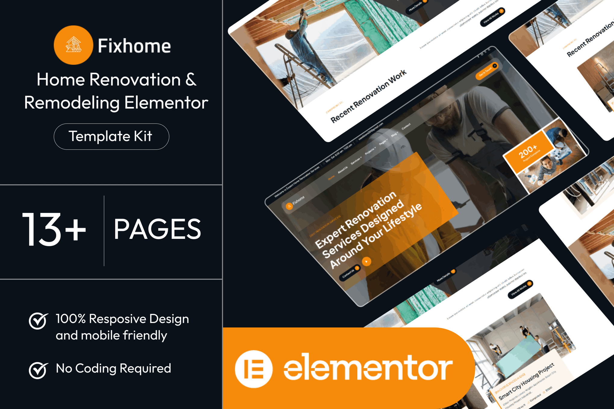 Fixhome - Home Renovation & Remodeling Elementor Template Kit template kit cover image