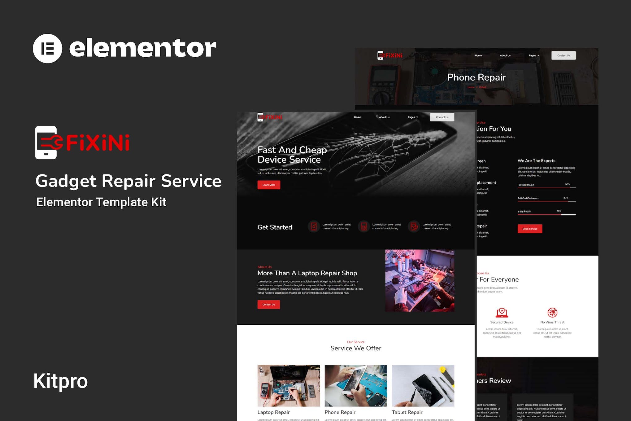 Fixini - Gadget Repair Service Elementor Template Kit template kit cover image