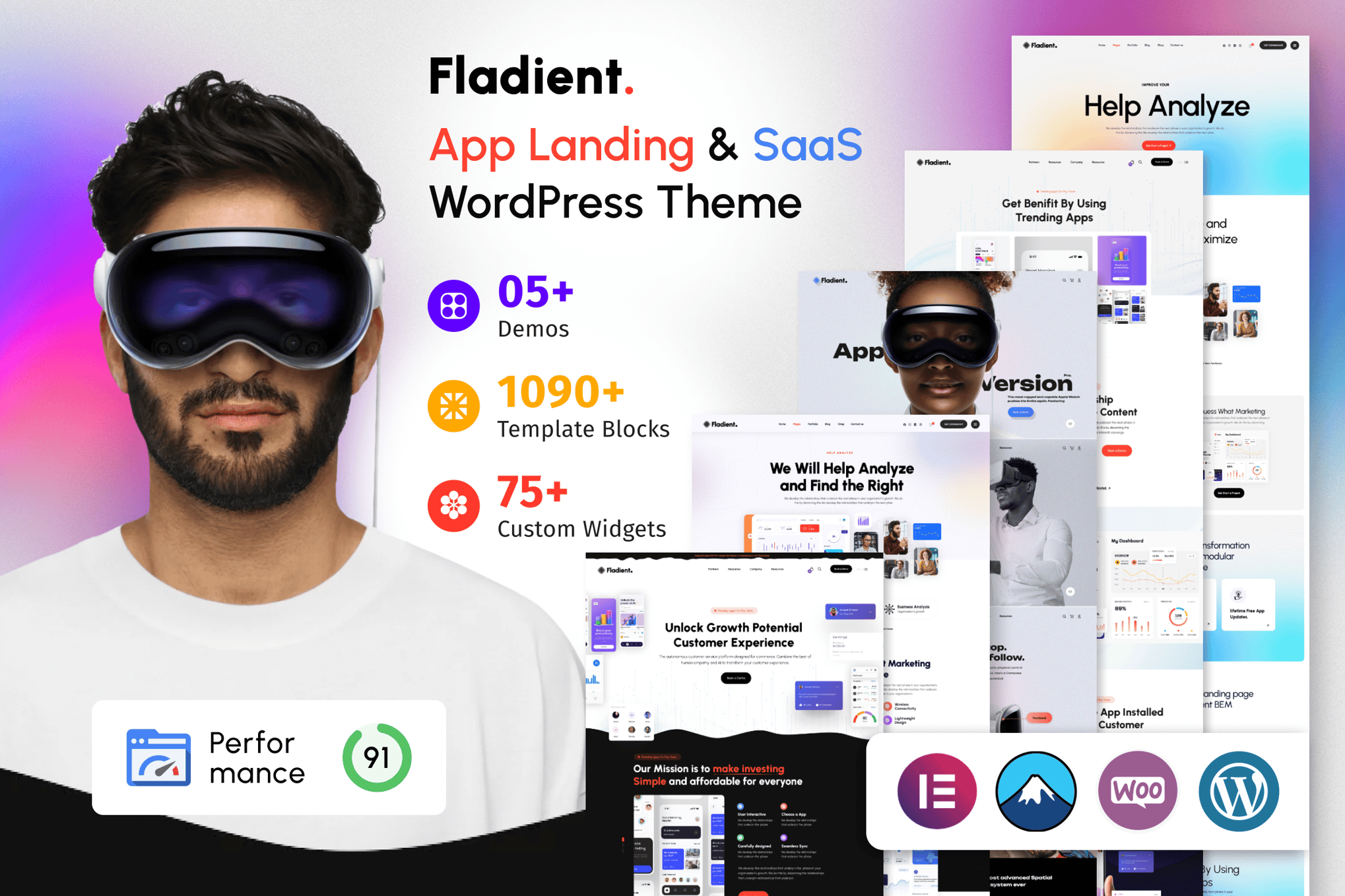 Fladient - App Landing Page & SaaS WordPress Theme theme cover image