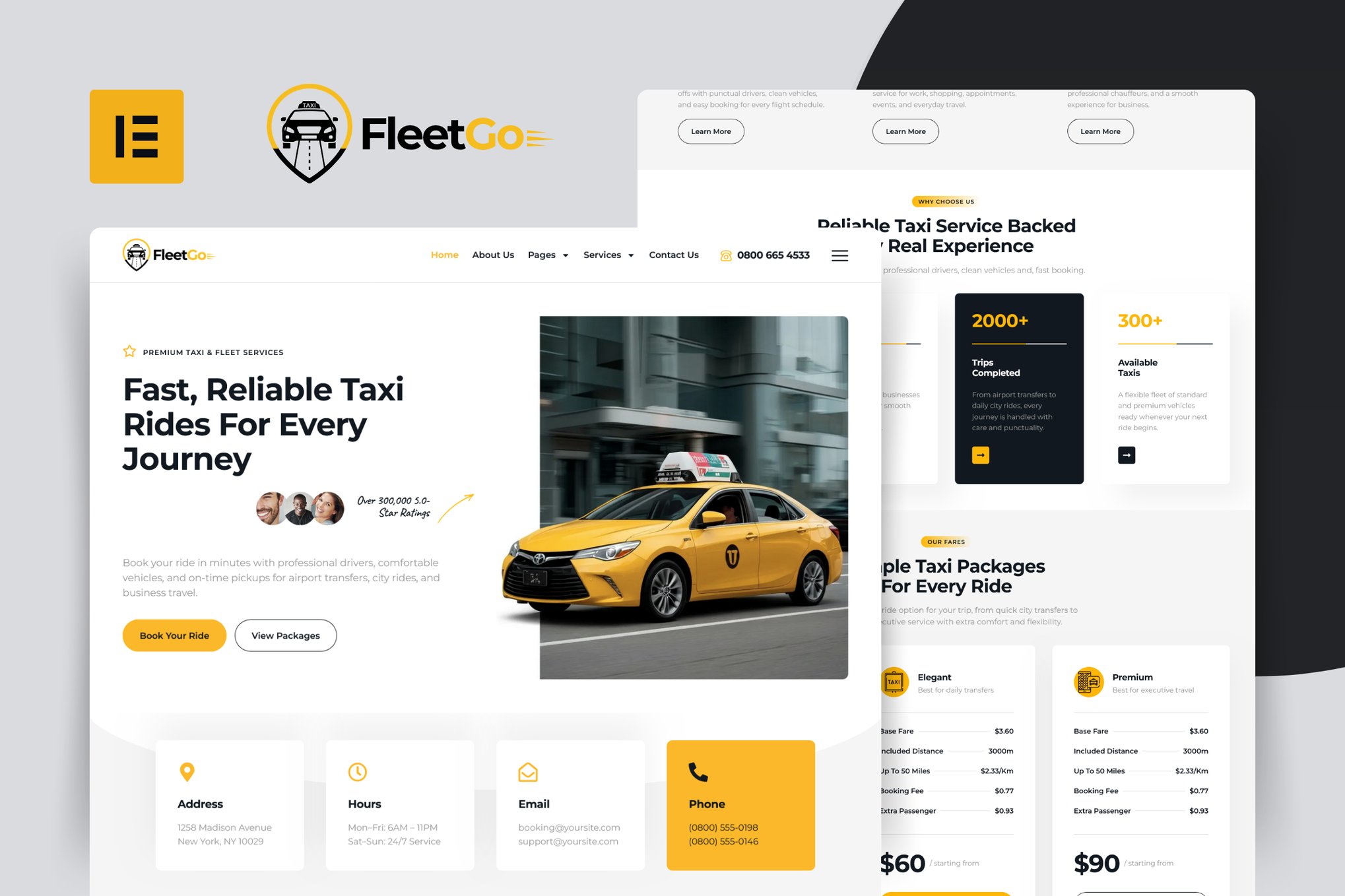 FleetGo - Taxi Fleet Services Elementor Pro Template Kit template kit cover image