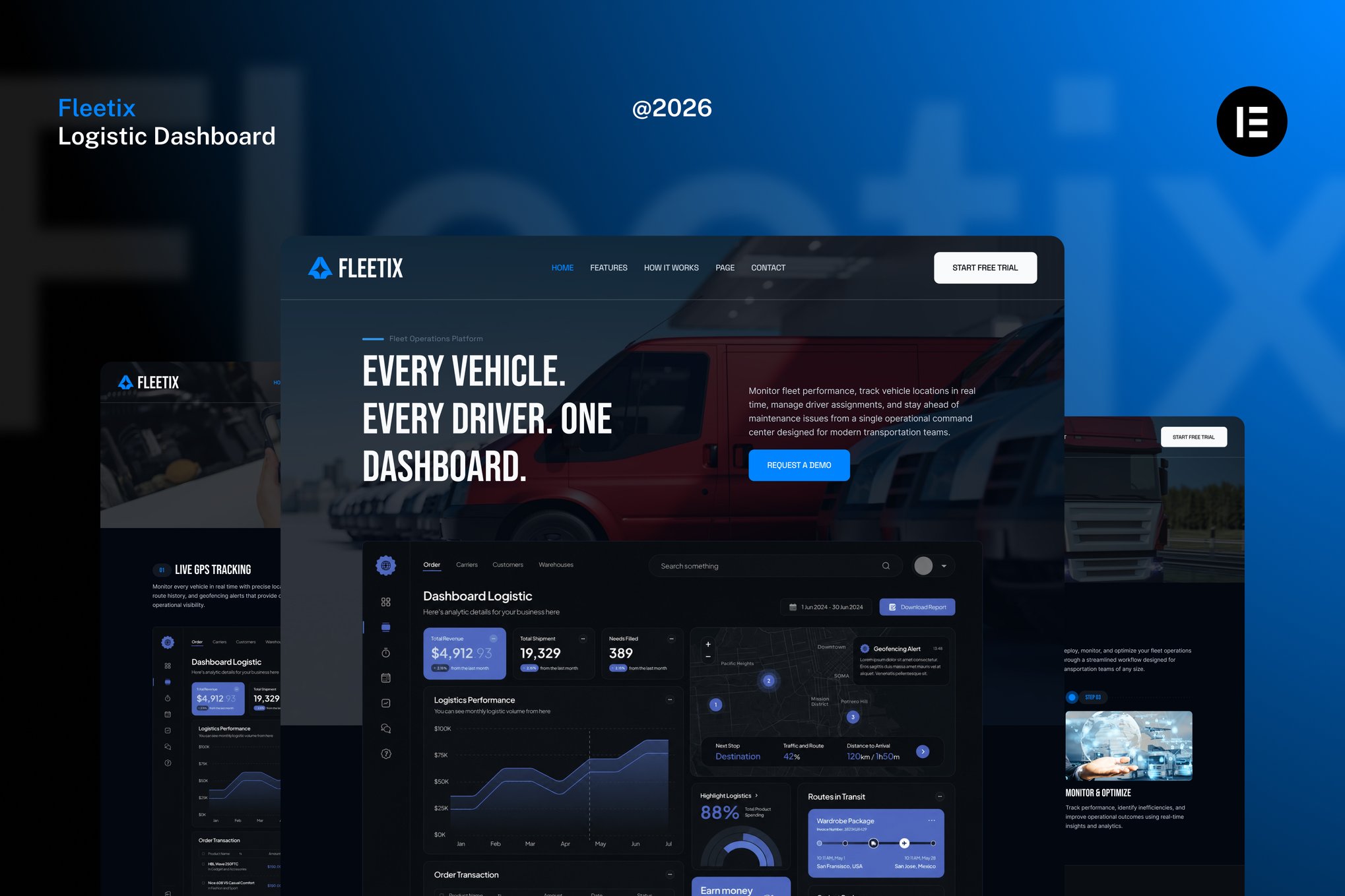 Fleetix - Fleet & Vehicle Operations Management Website Elementor Kit template kit cover image