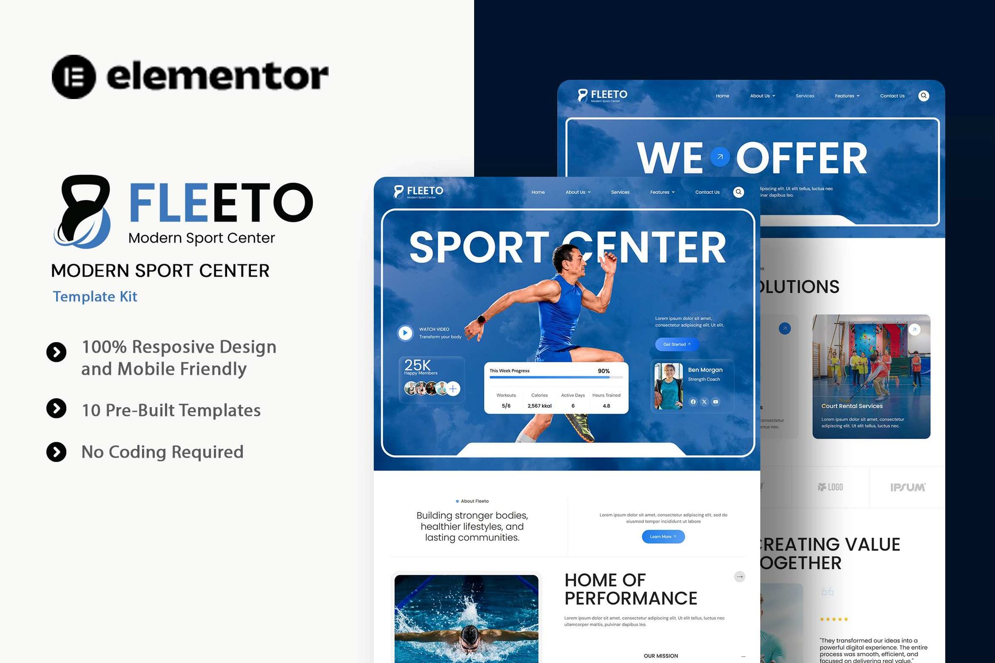Fleeto - Modern Sport Center Elementor Template Kit template kit cover image