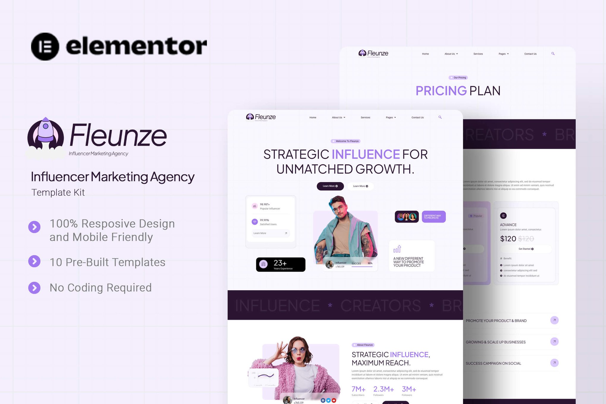 Fleunze - Influencer Marketing Agency Elementor Template Kit template kit cover image