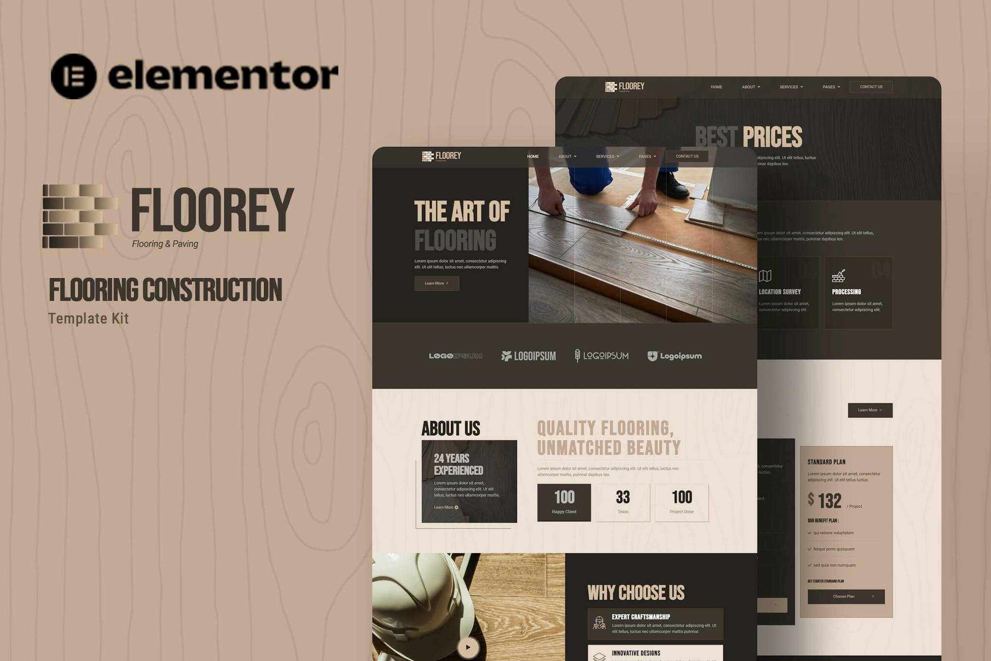 Floorey - Flooring Construction Elementor Template Kit template kit cover image