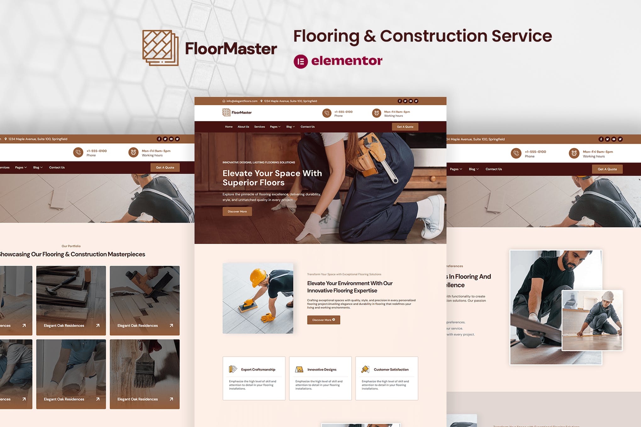 FloorMaster - Flooring & Construction Service Elementor Pro Template Kit template kit cover image