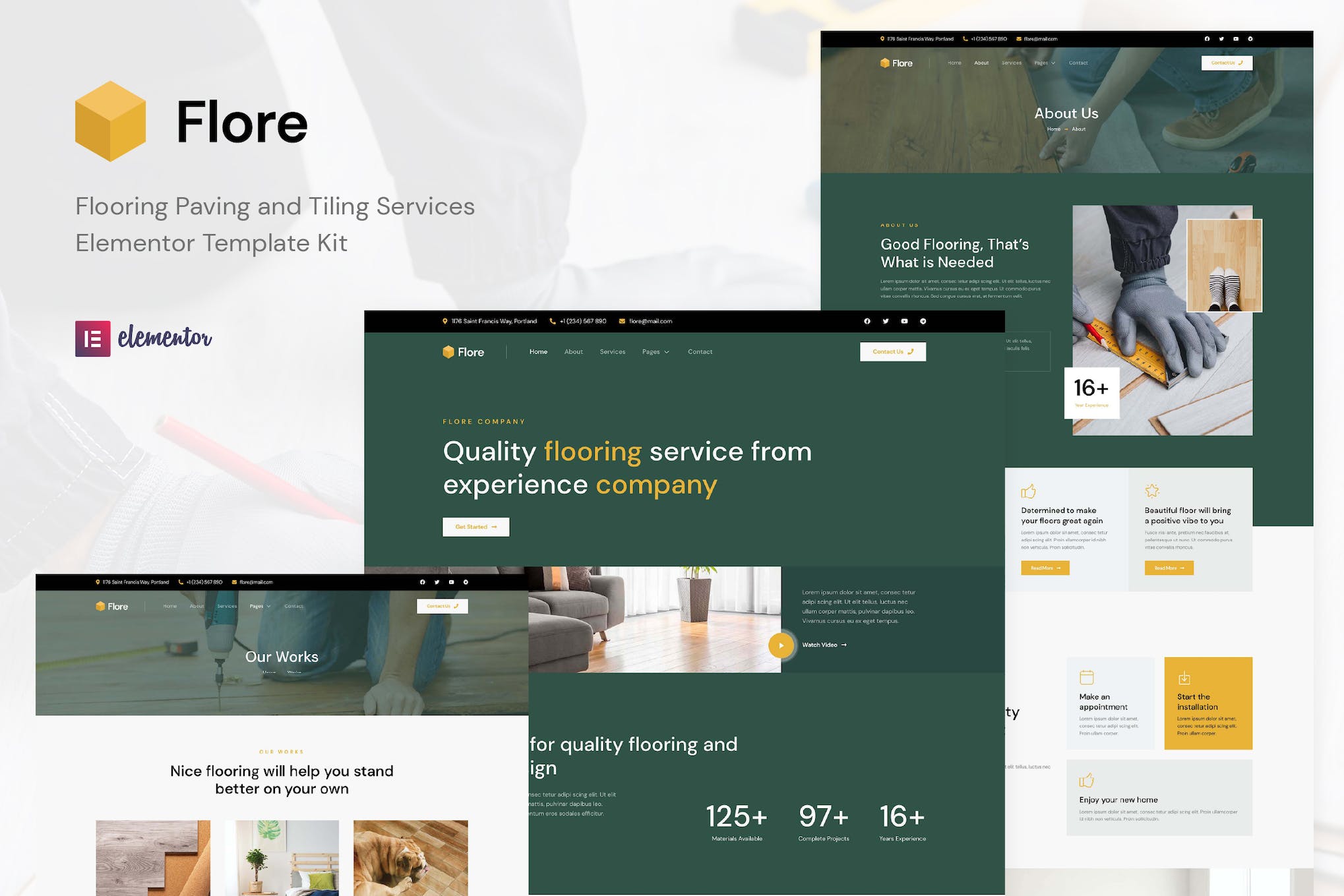 Flore - Flooring & Tiling Services Elementor Template Kit template kit cover image