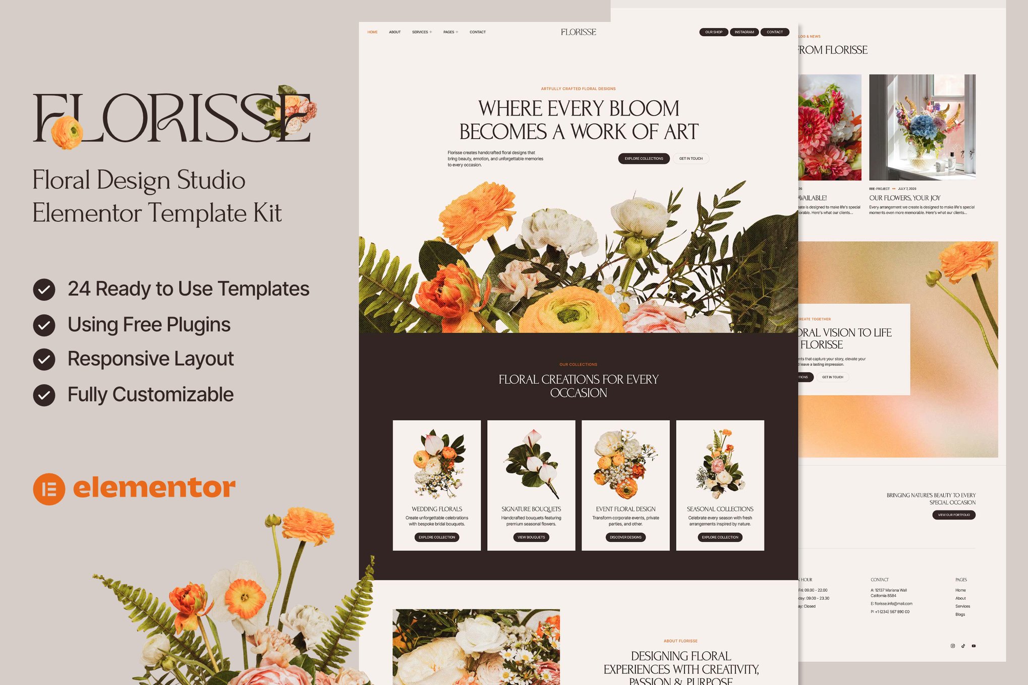 Florisse - Floral Design Studio Elementor Template Kit template kit cover image