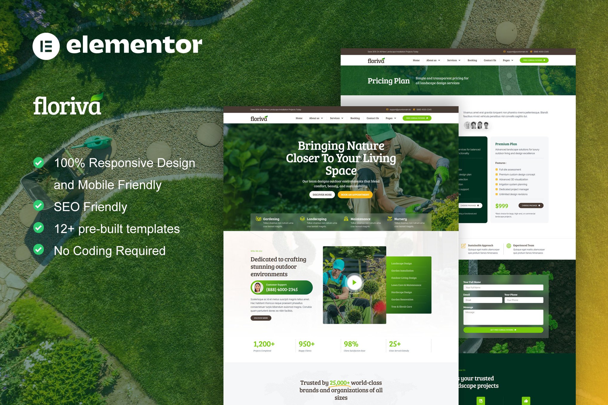 Floriva - Landscape & Gardening Elementor Pro Template Kit template kit cover image