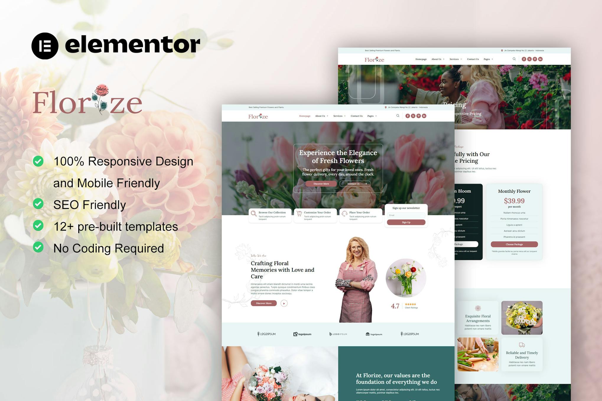 Florize - Florist & Flower Boutique Elementor Template Kit template kit cover image