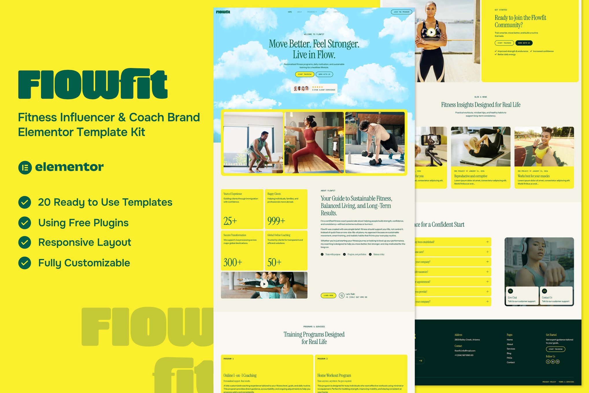 Flowfit - Fitness Influencer & Coach Brand Elementor Template Kit template kit cover image