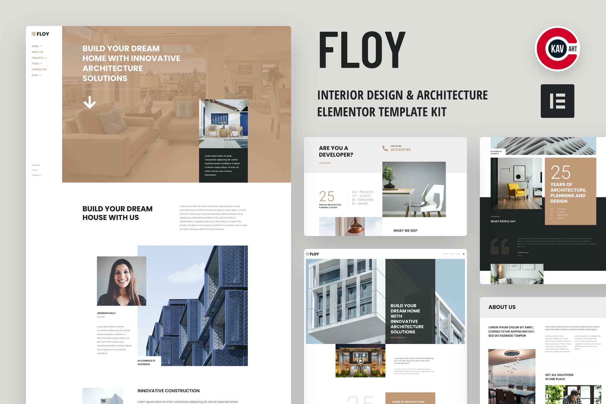 Floy - Interior Design & Architecture Elementor template kit template kit cover image