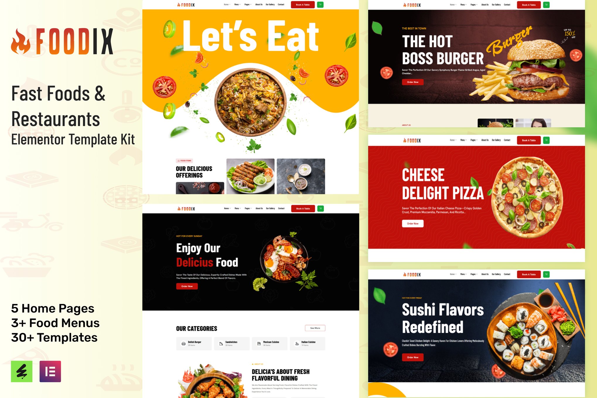 Foodix - Fast Foods & Restaurants Elementor Template Kit template kit cover image