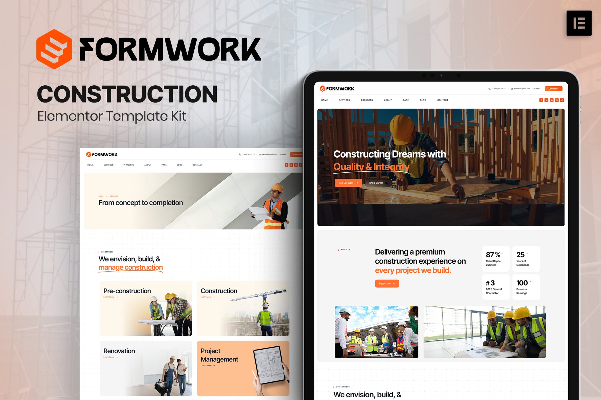 Formwork - Construction Elementor Template Kit template kit cover image
