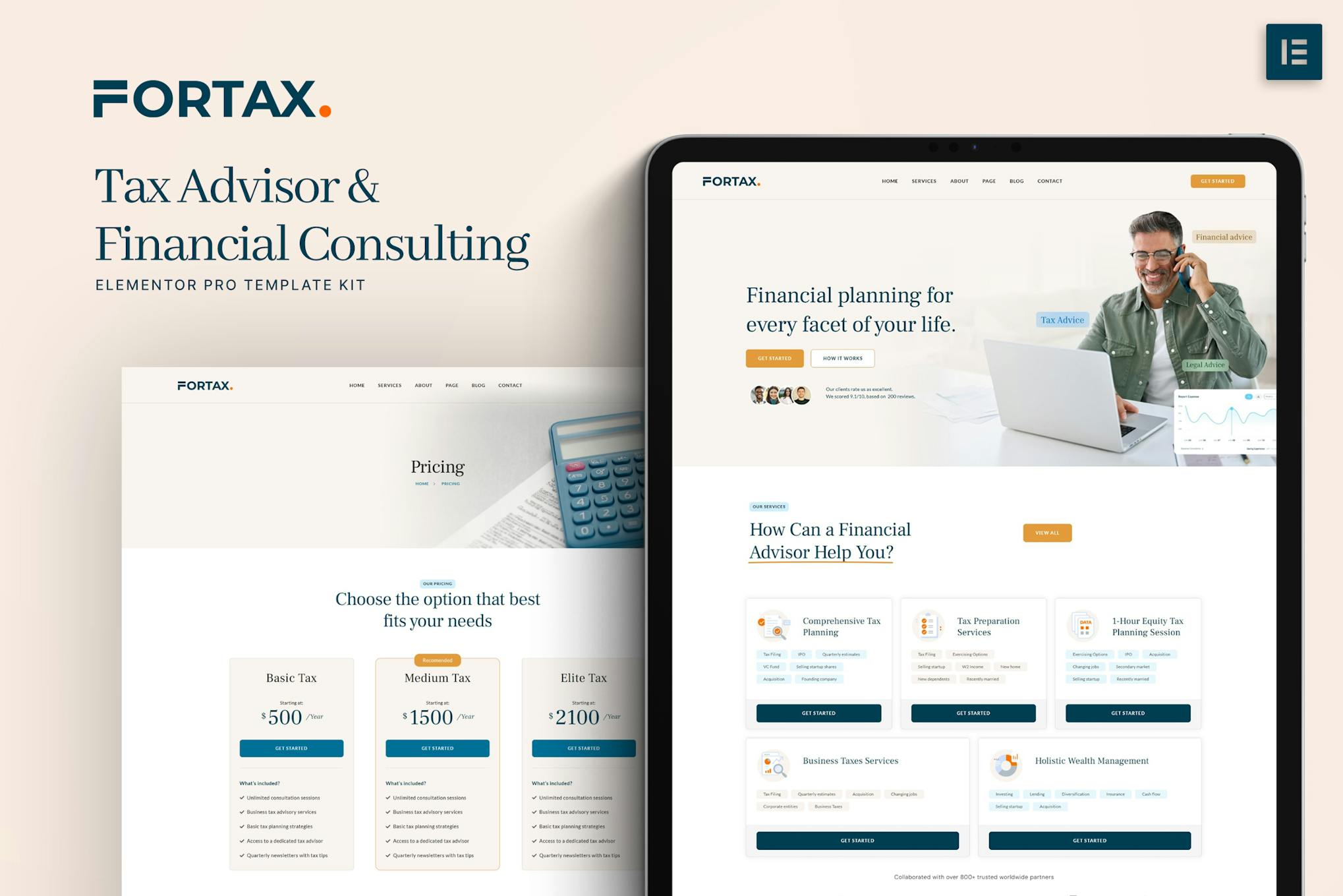 Fortax - Tax Advisor & Financial Consulting Elementor Template Kit template kit cover image