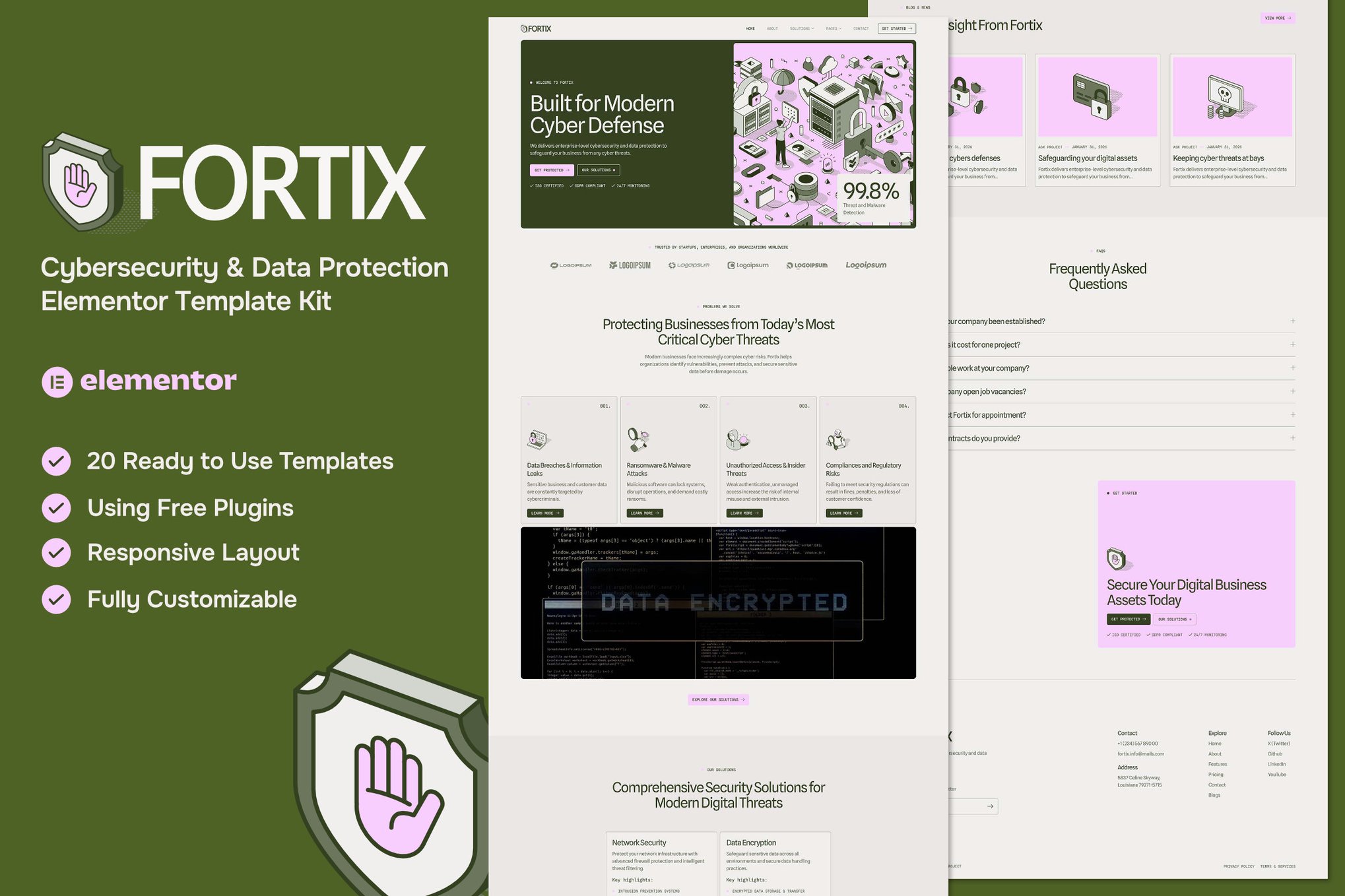 Fortix - Cybersecurity & Data Protection Elementor Template Kit template kit cover image